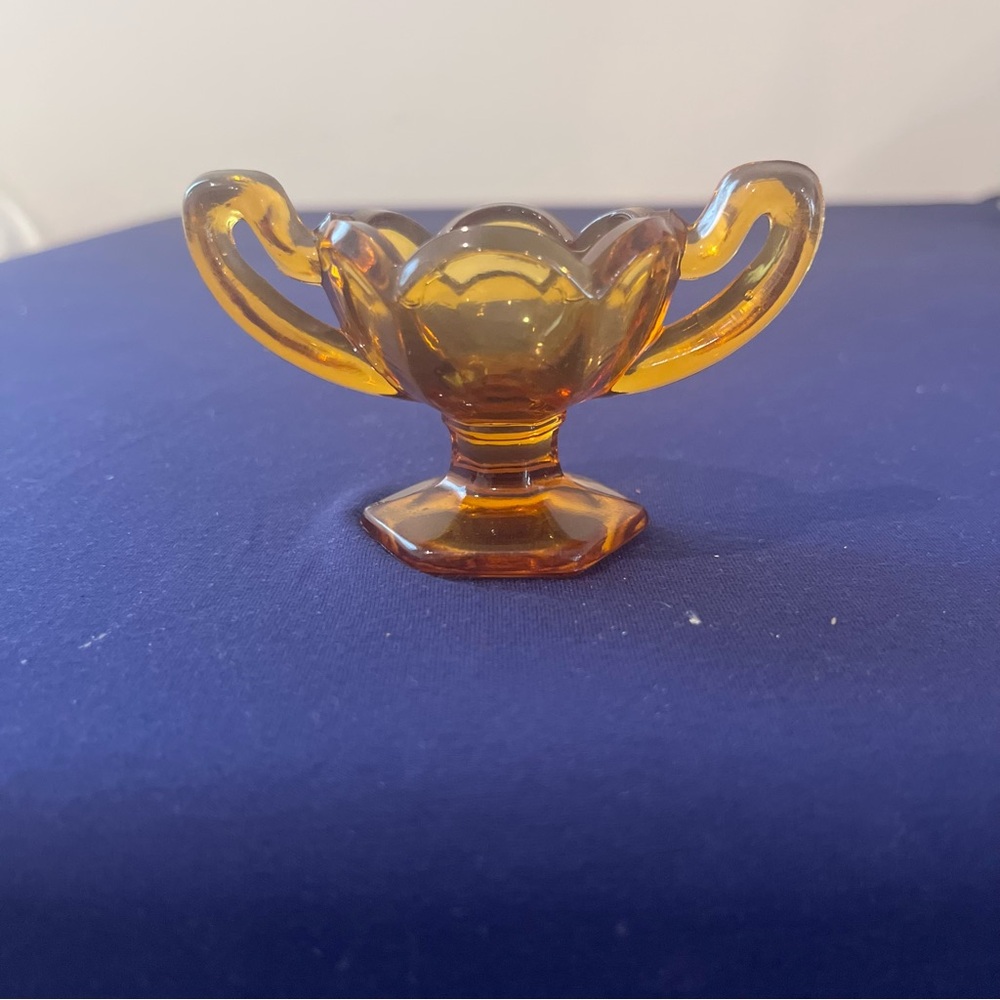 Vintage Amber Color Open Salt Cellar Pedestal Trophy Shape